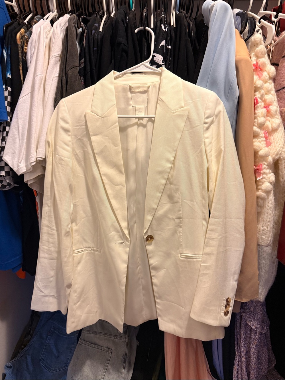 H&M Cream Single-Button Notch-Lapel Blazer